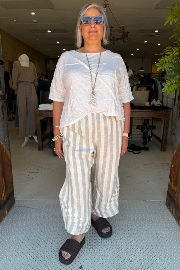 BASIC DETAIL PANTS - OAT WIDE STRIPED