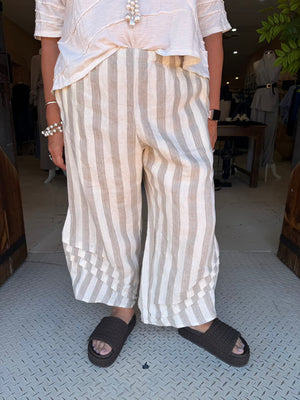 BASIC DETAIL PANTS - OAT WIDE STRIPED