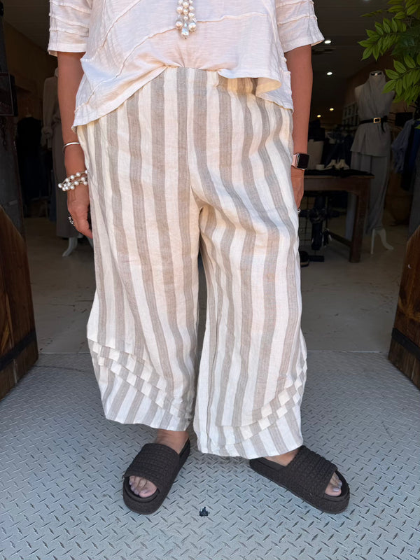 BASIC DETAIL PANTS - OAT WIDE STRIPED