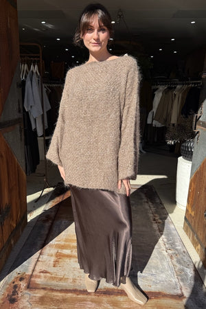 HANDWOVEN SURI ALPACA TUXEDO SWEATER - NATURAL