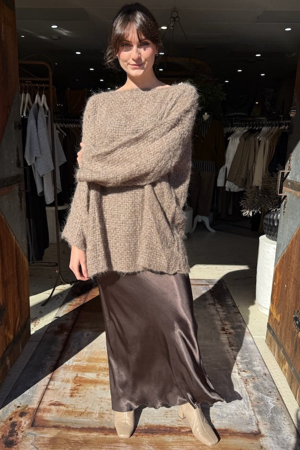 HANDWOVEN SURI ALPACA TUXEDO SWEATER - NATURAL