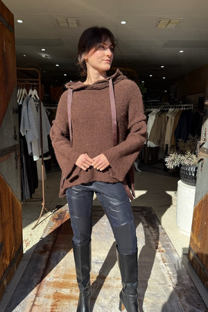 AMANO COLAB ALPACA HOODIE WITH DRAWSTRING - CHOCOLATE