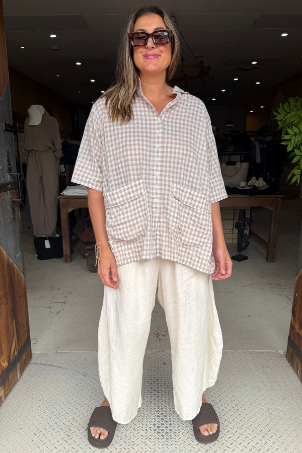 MONET SHORT SLEEVE SHIRT - OAT CHECKED