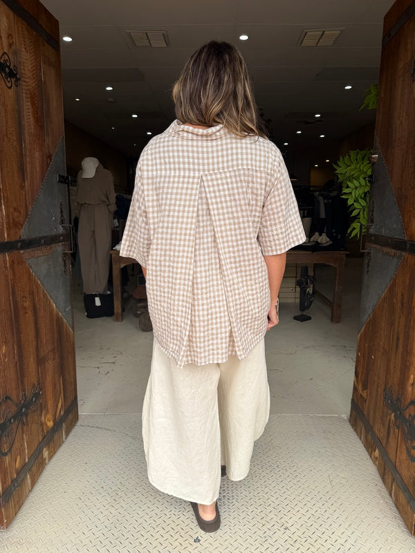 MONET SHORT SLEEVE SHIRT - OAT CHECKED