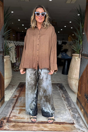 BOYFRIEND SHIRT LINEN - HAZELNUT