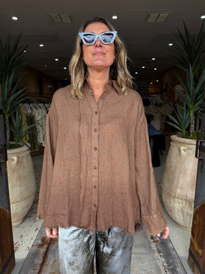 BOYFRIEND SHIRT LINEN - HAZELNUT