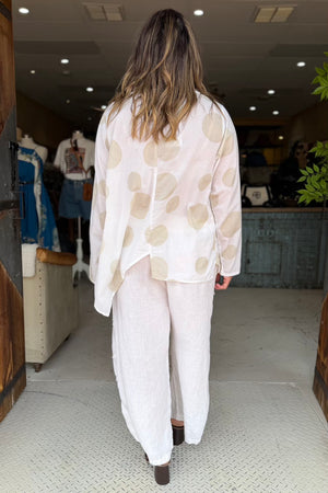 CROP KITE SHIRT - WHITE POLKA DOTS