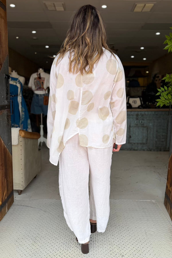 CROP KITE SHIRT - WHITE POLKA DOTS