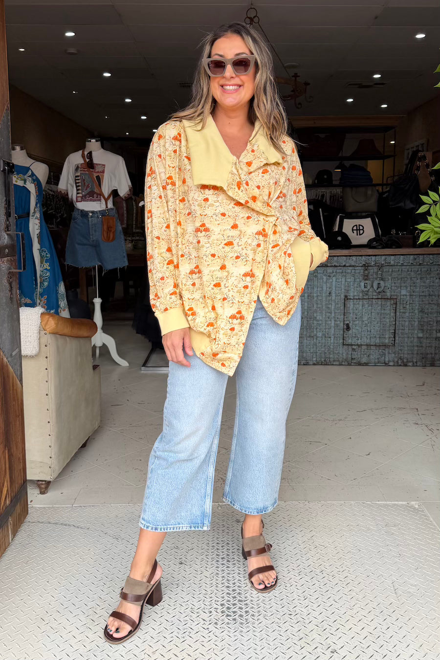 UTAH CARDIGAN - HUSK/POPPY SKETCH