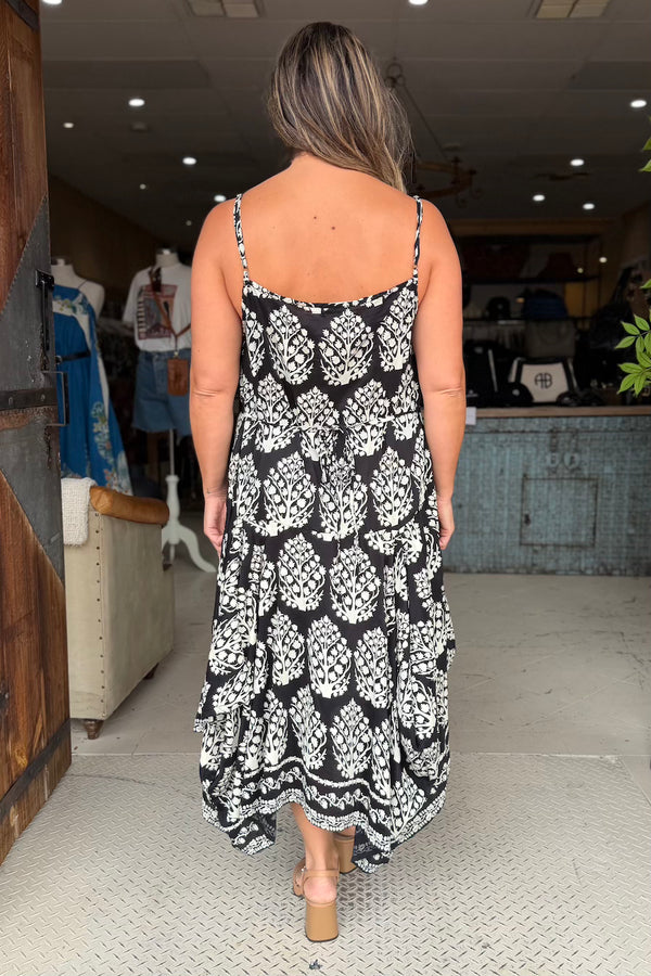 LONG PINWHEEL SLIP - BLACK FLOWER