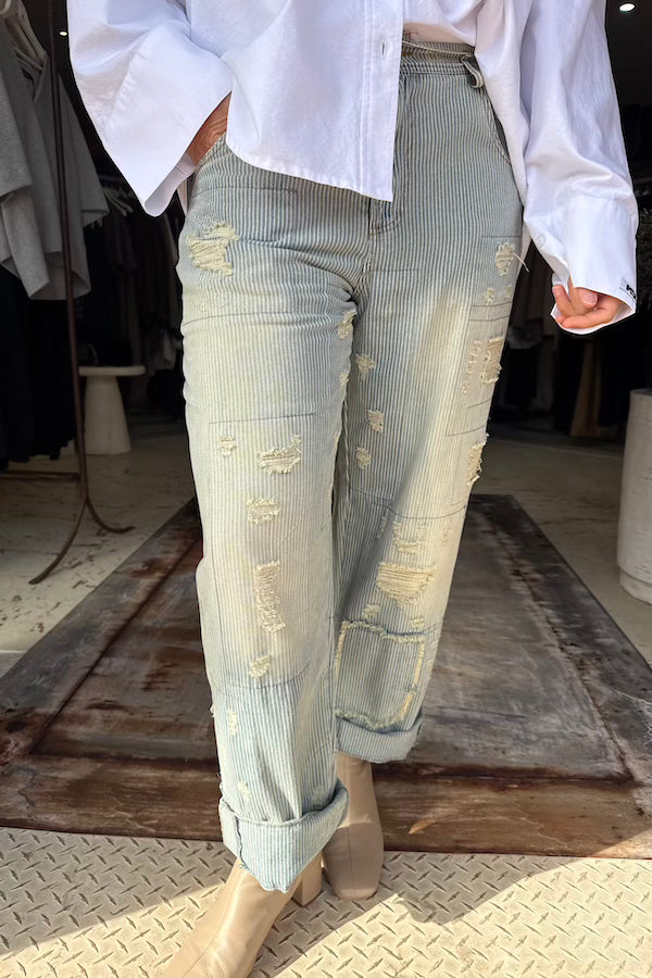 PEACE AND LOVE JEANS - BLUE RAILROAD STRIPE