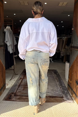 PEACE AND LOVE JEANS - BLUE RAILROAD STRIPE