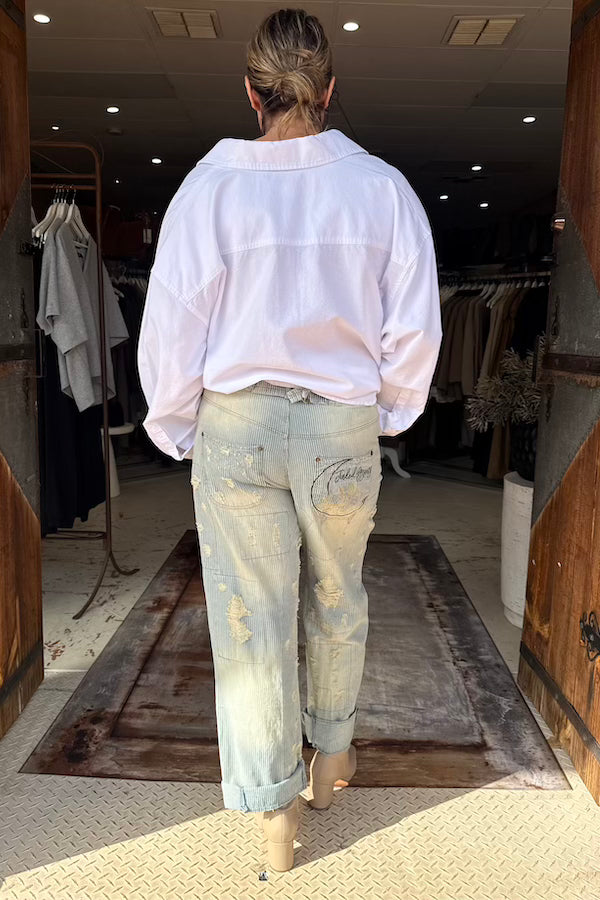 PEACE AND LOVE JEANS - BLUE RAILROAD STRIPE