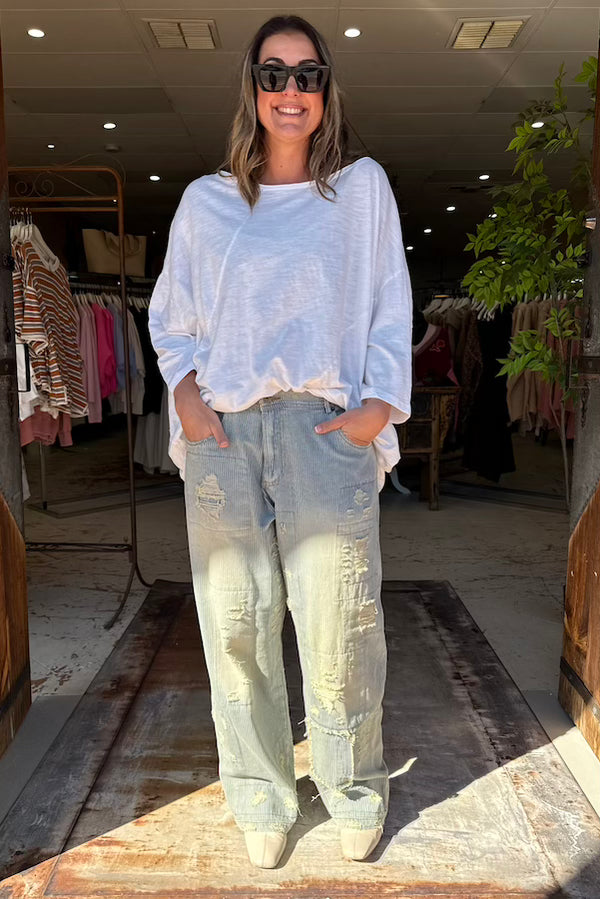 PEACE AND LOVE JEANS - BLUE RAILROAD STRIPE