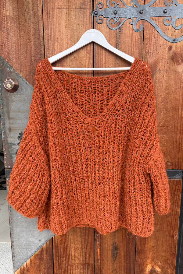 V-NECK KNIT ALPACA - RUST