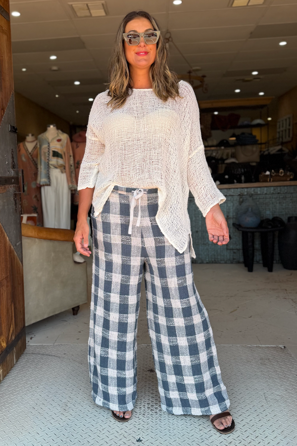 WEAVING ABOUT PANTS - NAVY GINGHAM