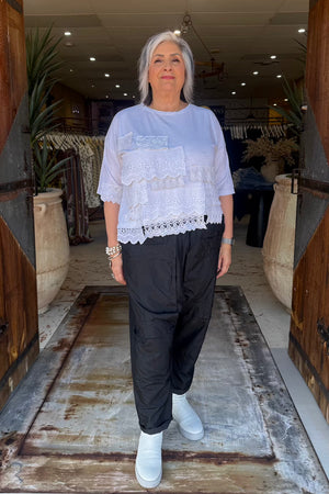 CROP BRIDGERTON SHIRT SLEEVE TEE - WHITE