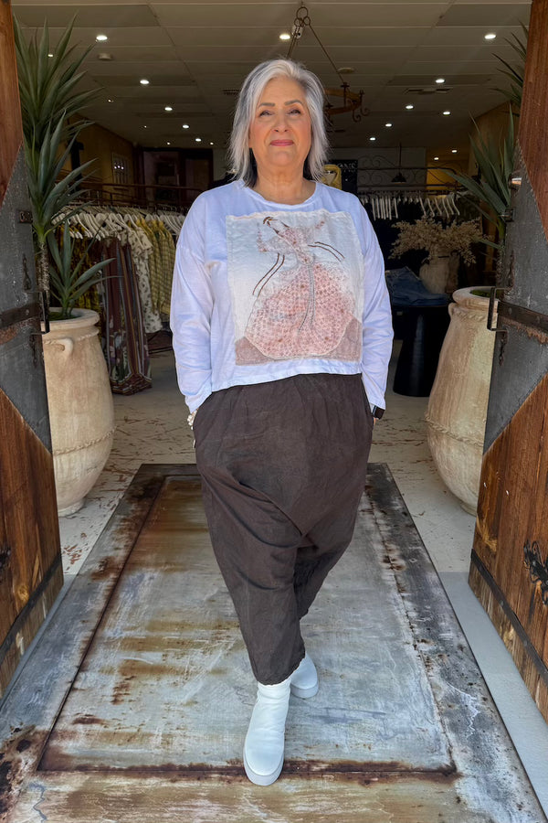 CROP FOLKLORE T-SHIRT LONG SLEEVE - WHITE