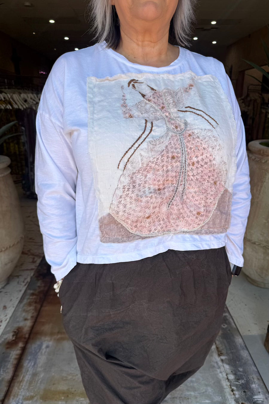 CROP FOLKLORE T-SHIRT LONG SLEEVE - WHITE