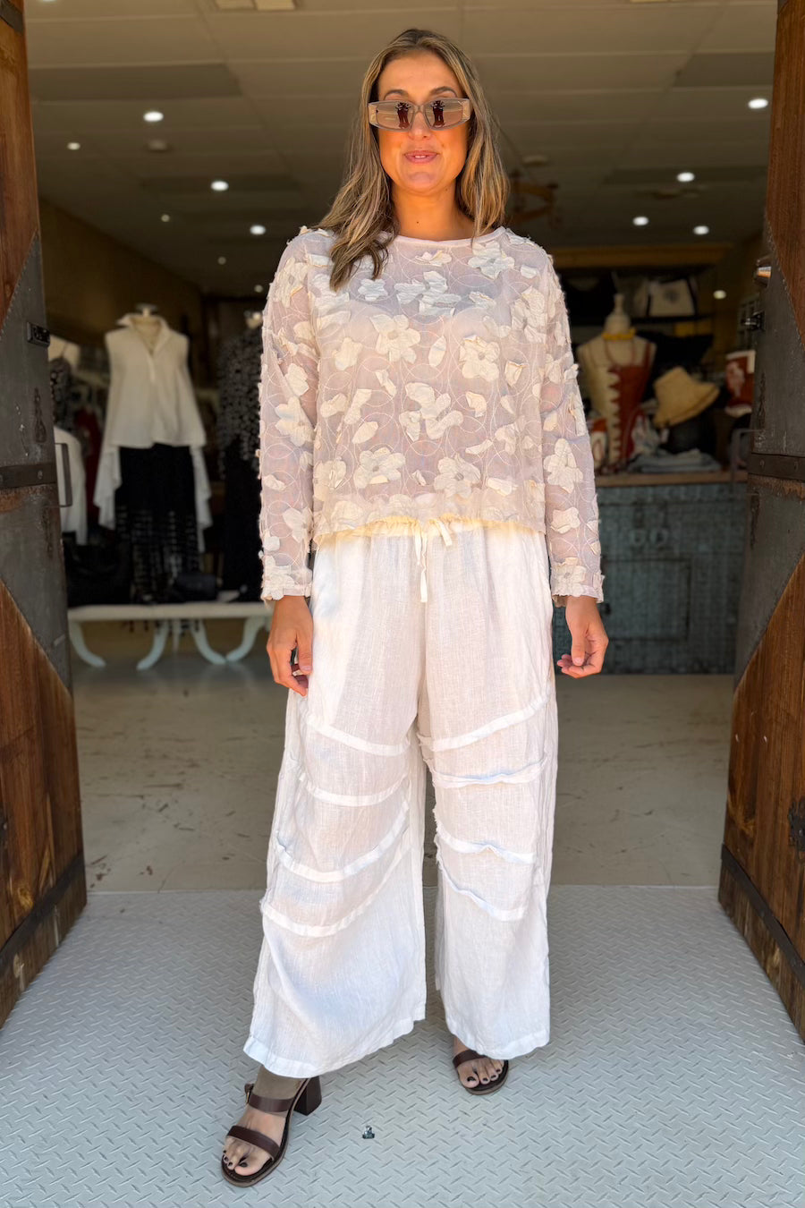 CROP T-SHIRT LONG SLEEVE - 100% FLOWER COTTON TULLE