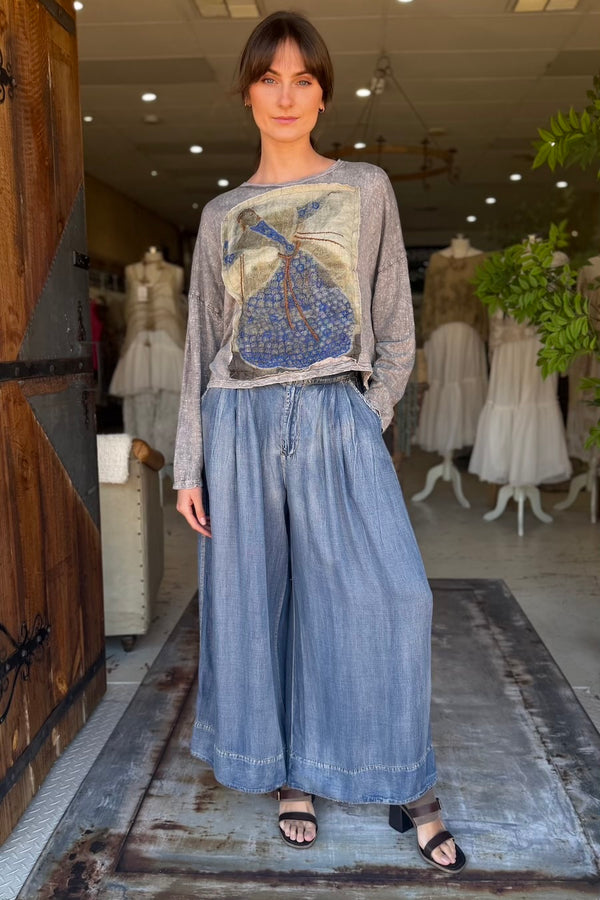 CROP FOLKLORE T-SHIRT LONG SLEEVE - ASH