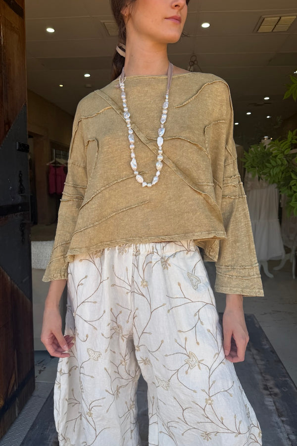 CROP CACTUS T-SHIRT LONG SLEEVE - FAWN