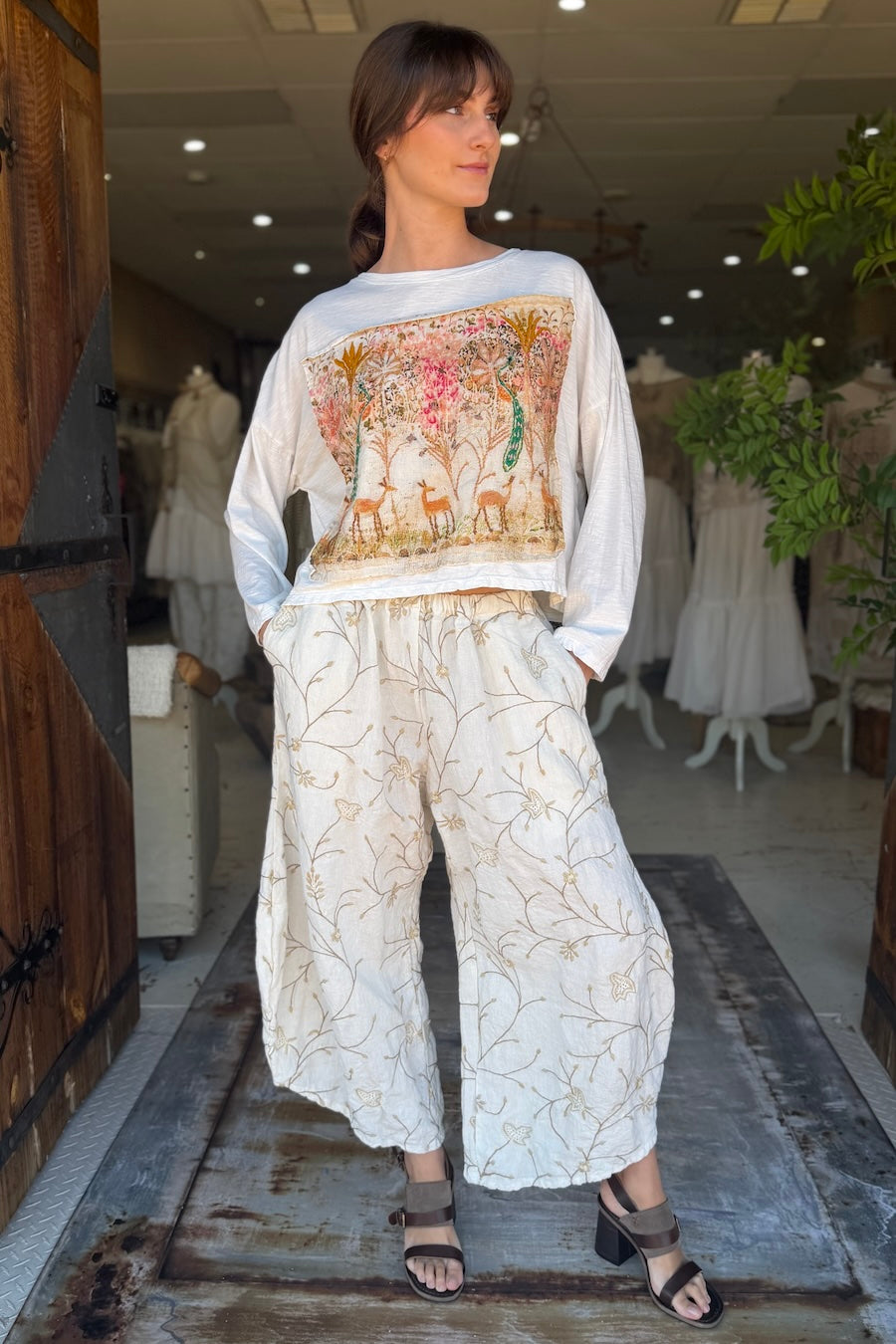 CROP BABYLON T-SHIRT LONG SLEEVE - CREAM