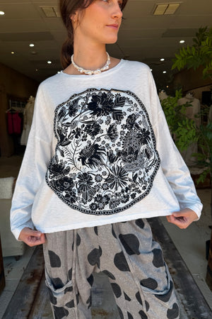 CROP WILDFLOWERT-SHIRT LONG SLEEVE - WHITE