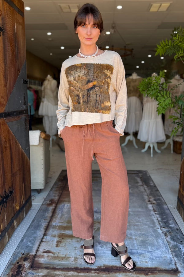 CROP STITCHED FOLIAGE T-SHIRT LONG SLEEVE