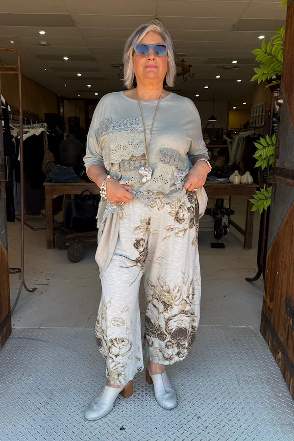 BASIC PANTS - PISTACHIO OLD ROSES