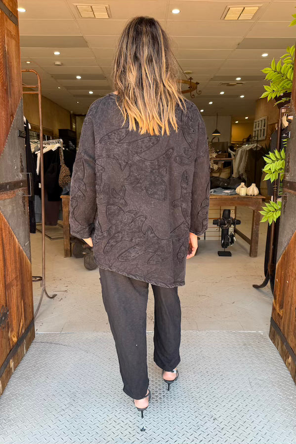 APPLIQUE T-SHIRT LONG SLEEVE - FADED BLACK