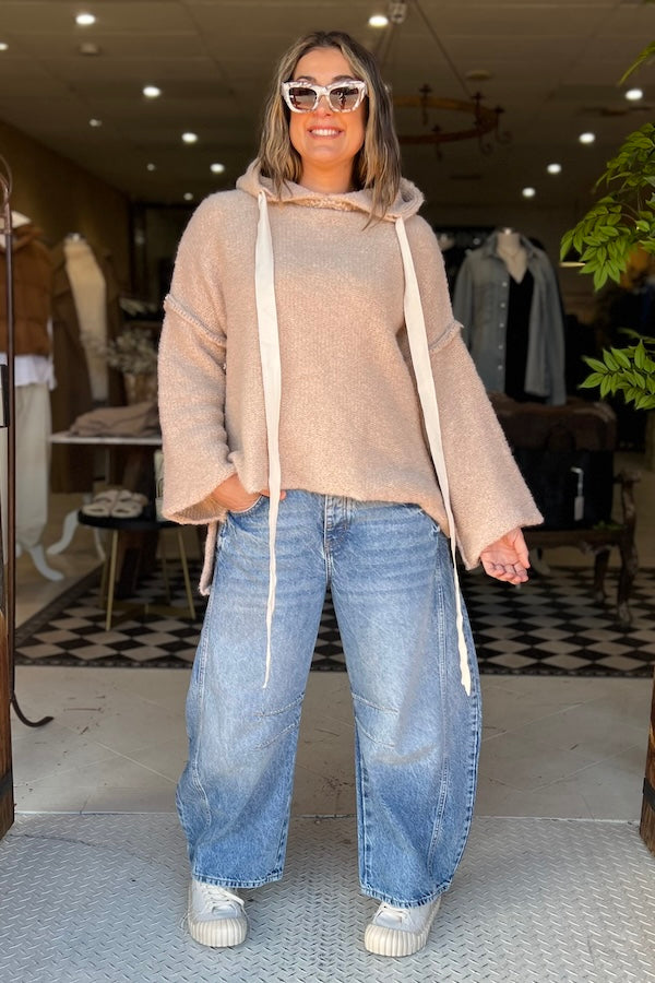 AMANO COLAB ALPACA HOODIE WITH DRAWSTRING - OATMEAL
