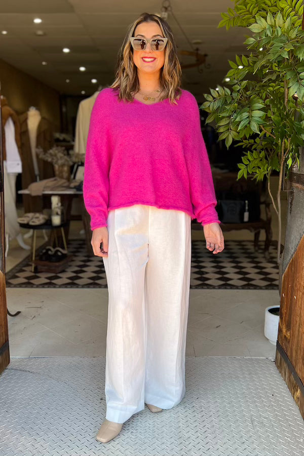 LIGHT WEIGHT V-NECK SWEATER - CANDY PINK