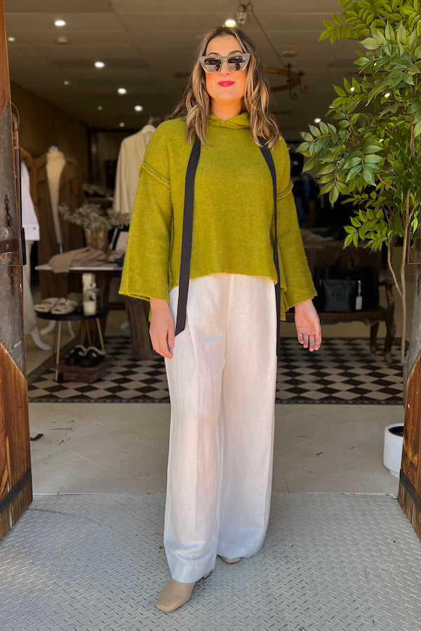 AMANO COLAB ALPACA HOODIE WITH DRAWSTRING - MOSS