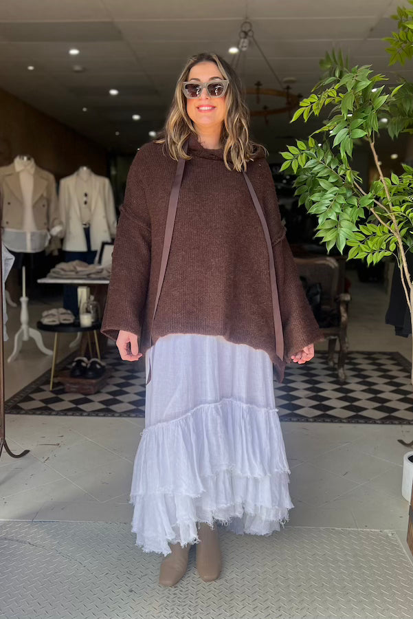 AMANO COLAB ALPACA HOODIE WITH DRAWSTRING - CHOCOLATE