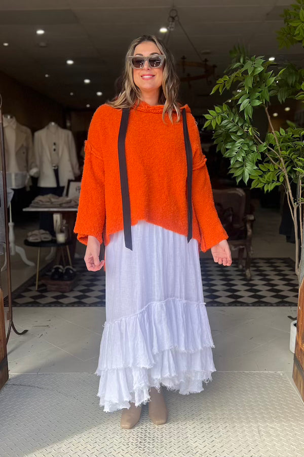 AMANO COLAB ALPACA HOODIE WITH DRAWSTRING - ORANGE
