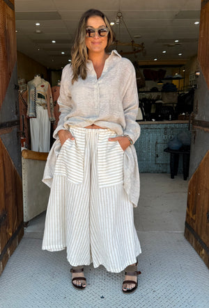 PALAZZO PANT - STRIPED OAT