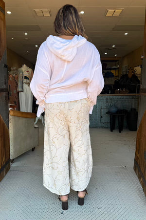 BASIC PANTS - EMBROIDERED CREAM LINEN