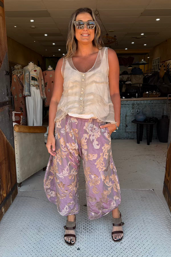 BASIC PANTS - LAVENDER SCROLL GOLD