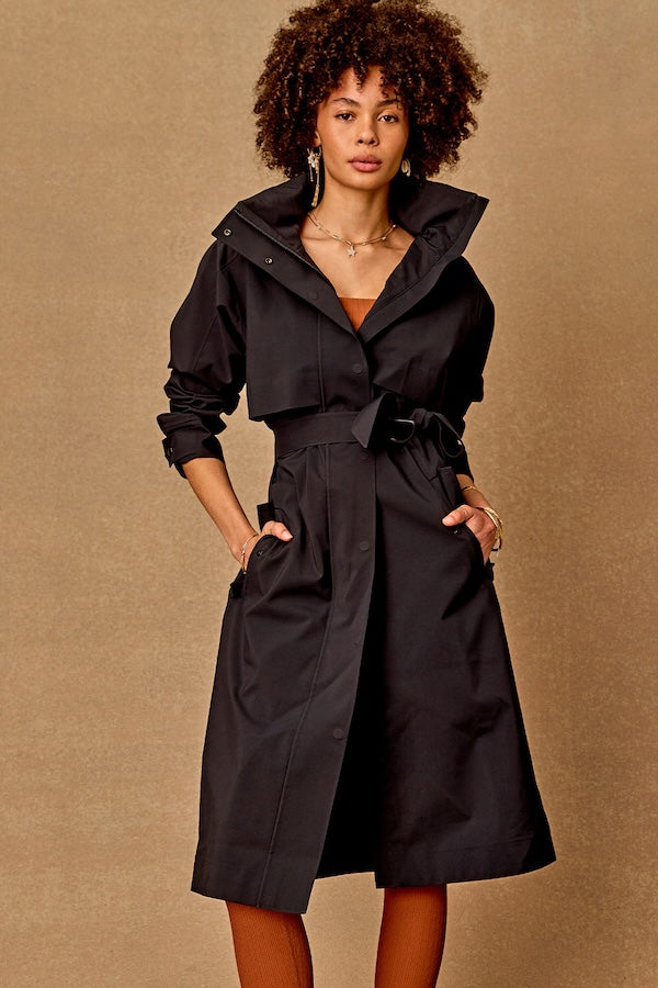 JAMES HOODED TRENCH COAT - BLACK