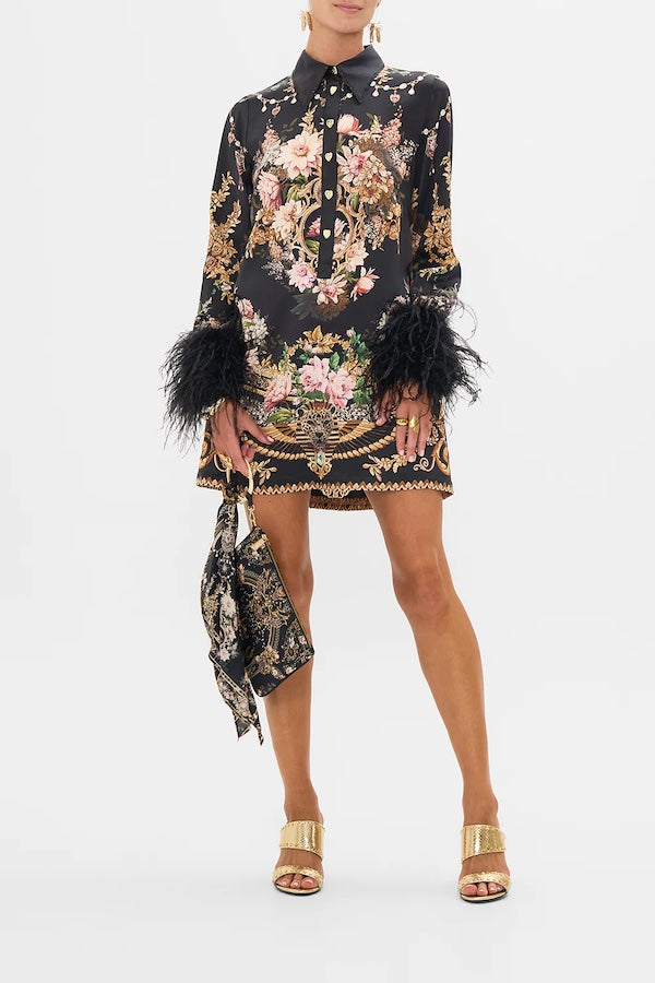 MINI SHIRT DRESS WITH FEATHERS