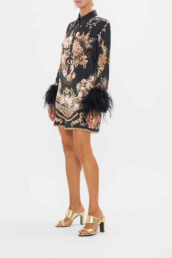 MINI SHIRT DRESS WITH FEATHERS