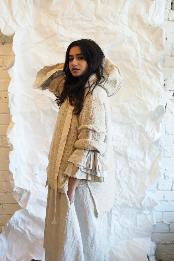 AMANO COLAB ALPACA HOODIE WITH DRAWSTRING - OATMEAL