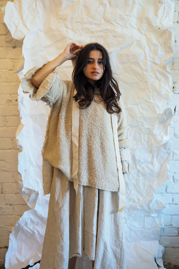 AMANO COLAB ALPACA HOODIE WITH DRAWSTRING - OATMEAL