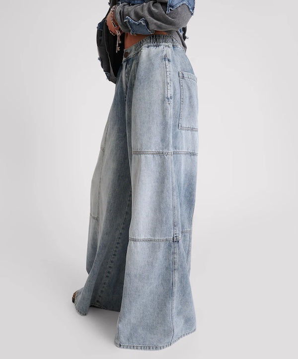 BLUE BLOSSON DENIM PALAZZO PANT