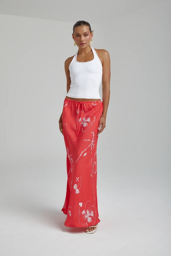 RELAXED MAXI SKIRT - RED DRAGON OF HEARTS