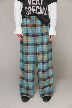 BLUE PLAID WESTWOOD PLEATED PANTS