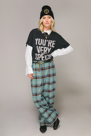 BLUE PLAID WESTWOOD PLEATED PANTS