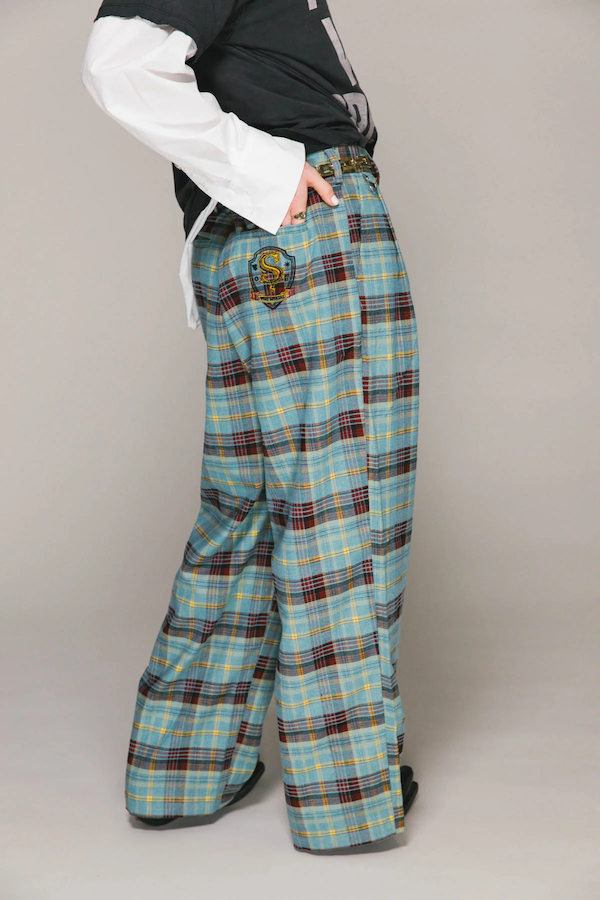 BLUE PLAID WESTWOOD PLEATED PANTS