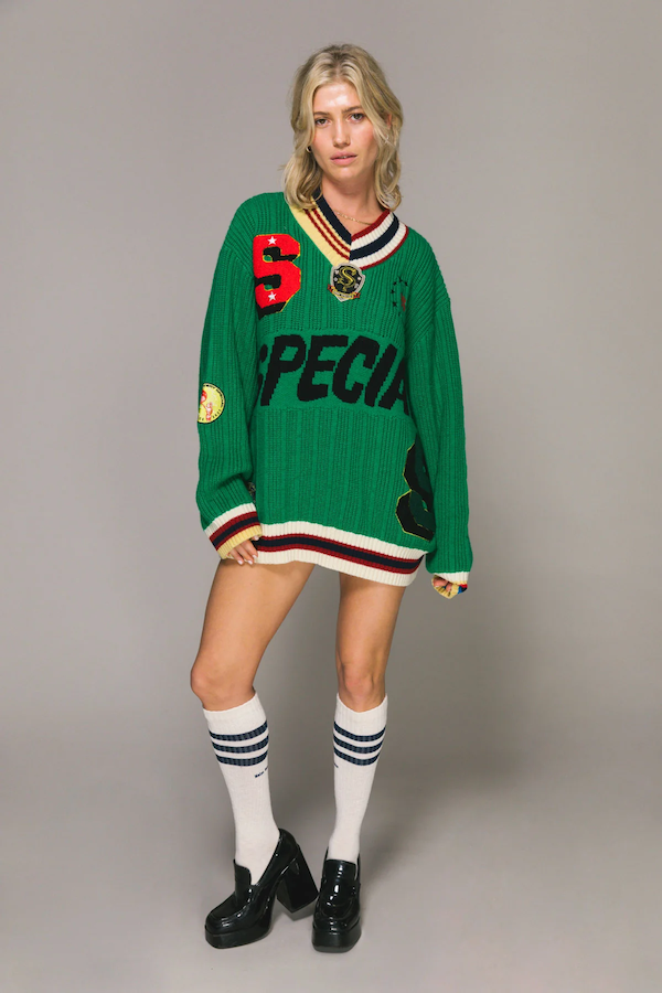 GREEN PATCH KNIT SWEATER